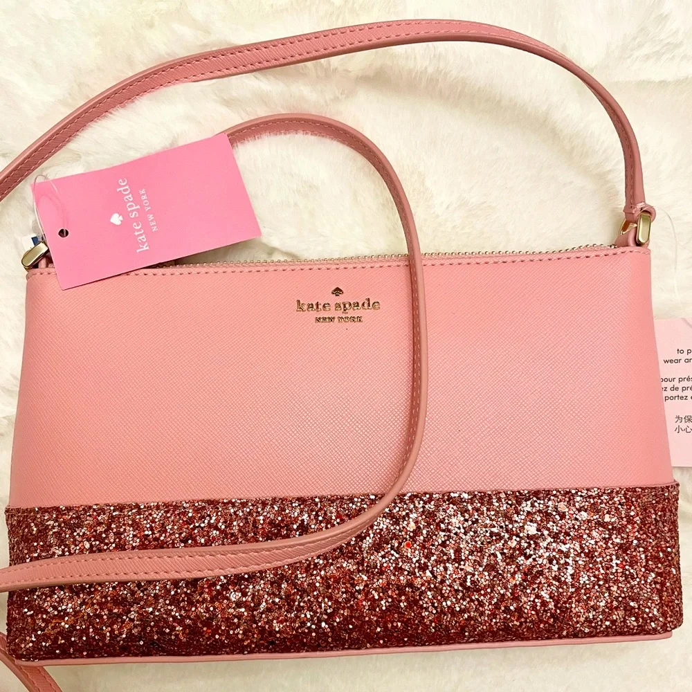 Kate Spade Ramey‎ Greta PINK Glitter DUSTY PEONY Crossbody Bag NWT